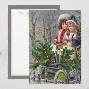 retro vintage Christmas girls add sentiment Card