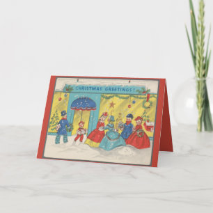 Retro Vintage Christmas Greetings Antique Winter Card