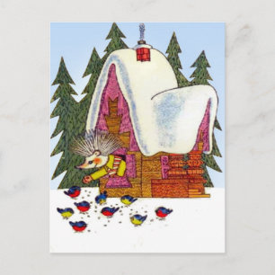 Retro Vintage Christmas , Hedgehog's cottage Holiday Postcard
