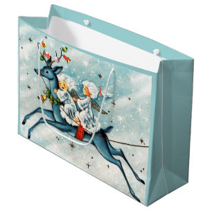 Retro vintage Christmas Holiday Angels Large Gift Bag