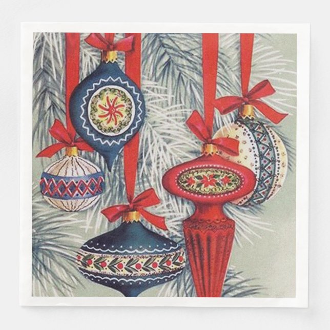 Retro Vintage Christmas Holiday bulbs party Napkin (Front)
