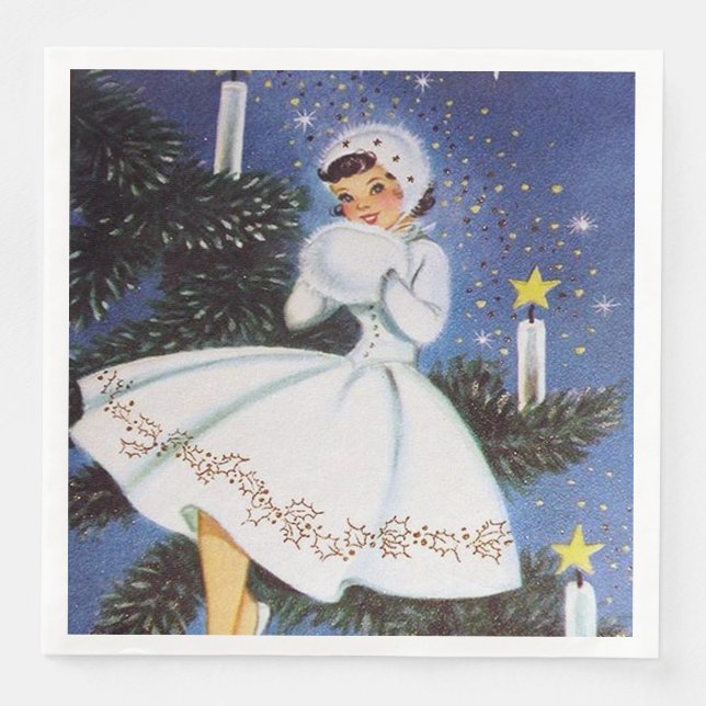 Retro vintage Christmas Holiday lady party napkins (Front)