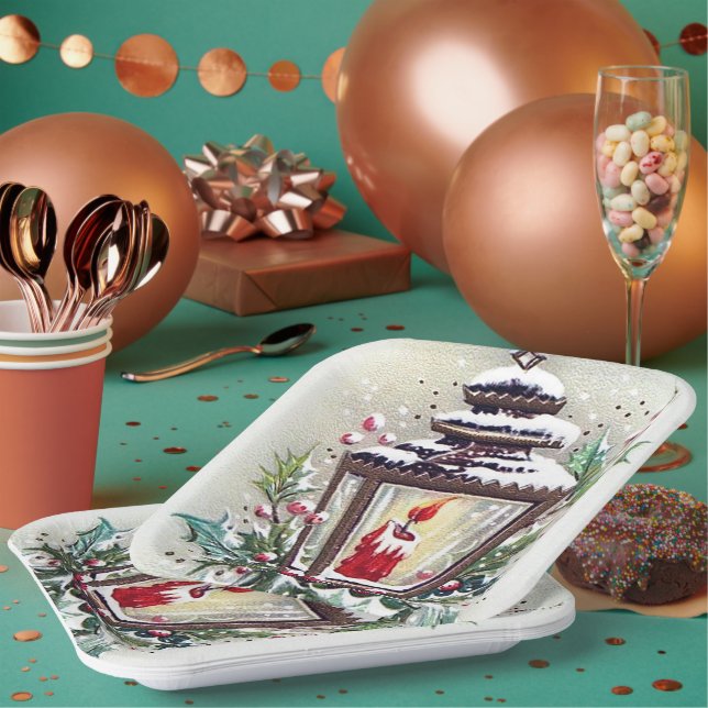 Retro vintage Christmas Holiday party Paper Plate (Multi)