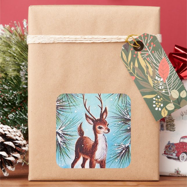 Retro vintage Christmas Holiday reindeer sticker (Holiday)