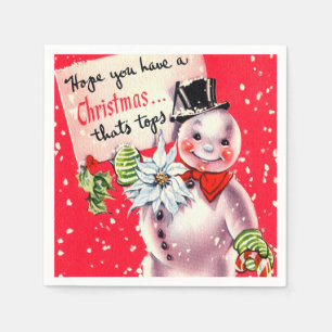 Retro Vintage Christmas Holiday snowman party Napkin