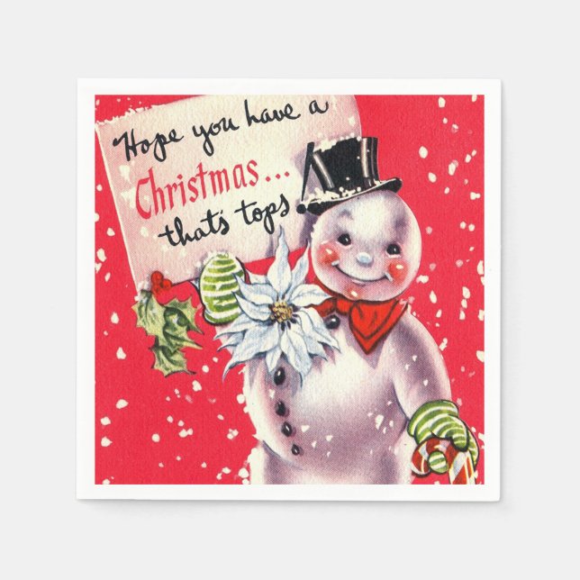Retro Vintage Christmas Holiday snowman party Napkin (Front)