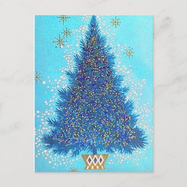 Retro Vintage Christmas Holiday tree postcard (Front)
