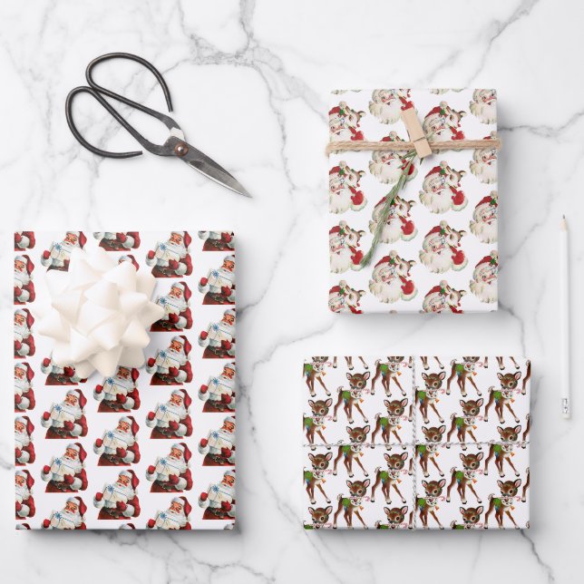 Retro vintage Christmas Holiday Wrapping Paper Sheet (Front)
