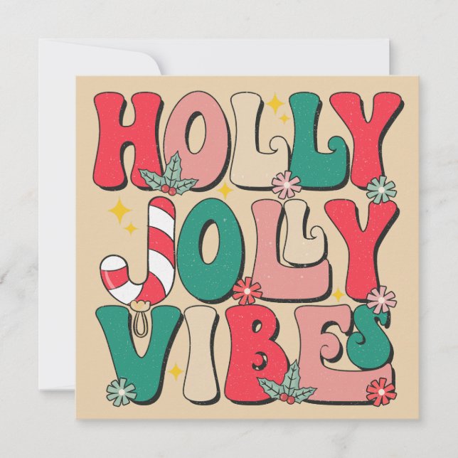 Retro Vintage Christmas Holly Jolly Vibes Party Invitation (Front)