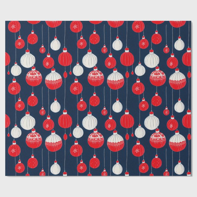 Retro Vintage Christmas Illustration Pattern Wrapping Paper (Flat)
