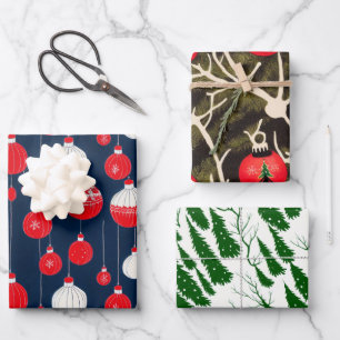 Retro Vintage Christmas Illustration Pattern Wrapping Paper Sheet