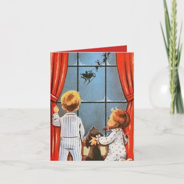 Retro vintage Christmas kids add message card (Front)