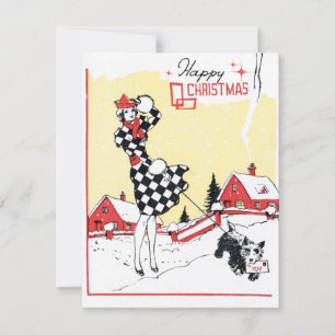 Retro Vintage Christmas lady add messafe card