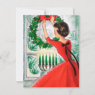 Retro Vintage Christmas lady add message card
