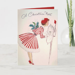 Retro Vintage Christmas lady add text card