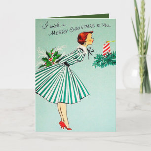 Retro Vintage Christmas lady ajouter une carte tex