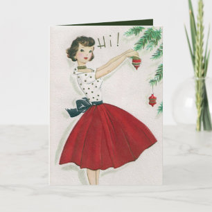 Retro Vintage Christmas lady ajouter une carte tex