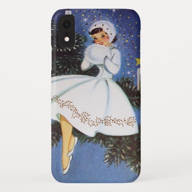 Retro vintage Christmas lady Case-Mate iPhone Case (Back)