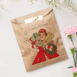 retro vintage Christmas lady  Favour Bag