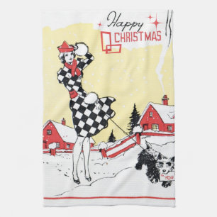 retro vintage Christmas lady Holiday kitchen Kitchen Towel