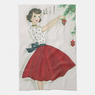 Retro Vintage Christmas Lady Holiday kitchen towel