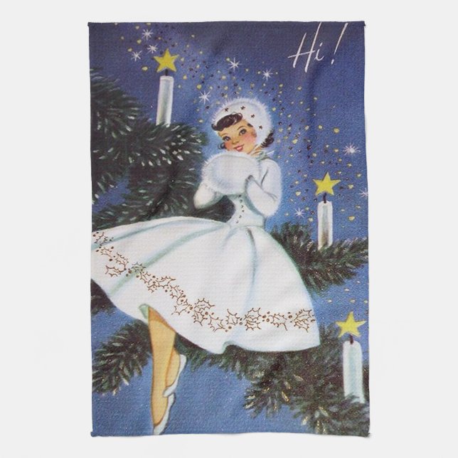 retro vintage Christmas lady Holiday Kitchen Towel (Vertical)