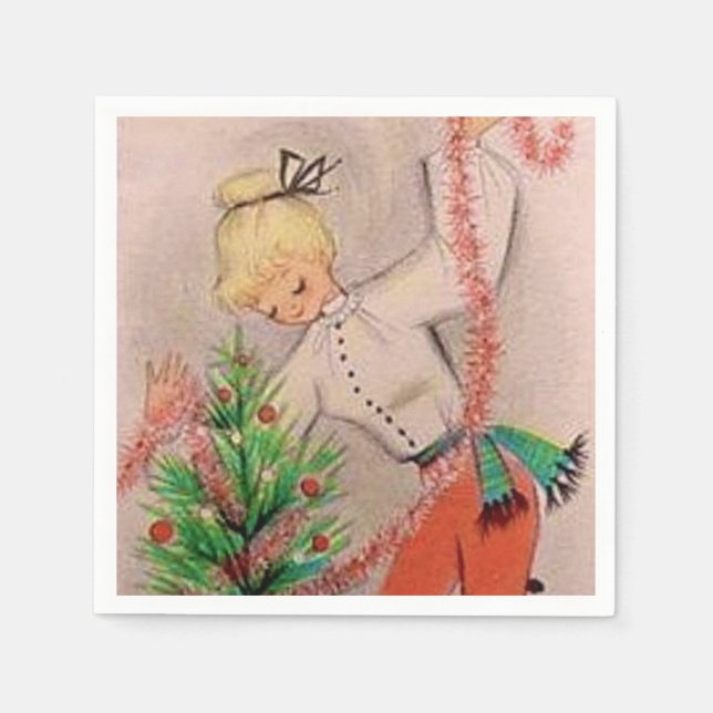 retro vintage Christmas lady Holiday Napkin (Front)