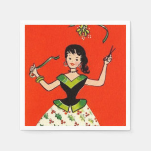 retro vintage Christmas lady Holiday Napkin