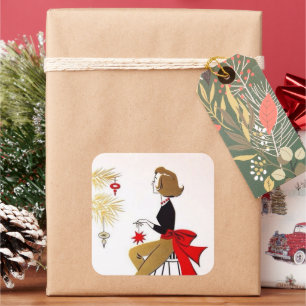 retro vintage Christmas lady Holiday sticker