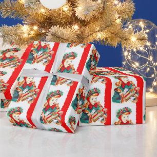Retro vintage Christmas lady party wrap Wrapping Paper