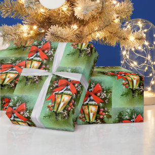 Retro Vintage Christmas lamp pattern party wrap Wrapping Paper