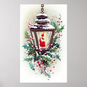 Retro vintage Christmas lampHoliday poster