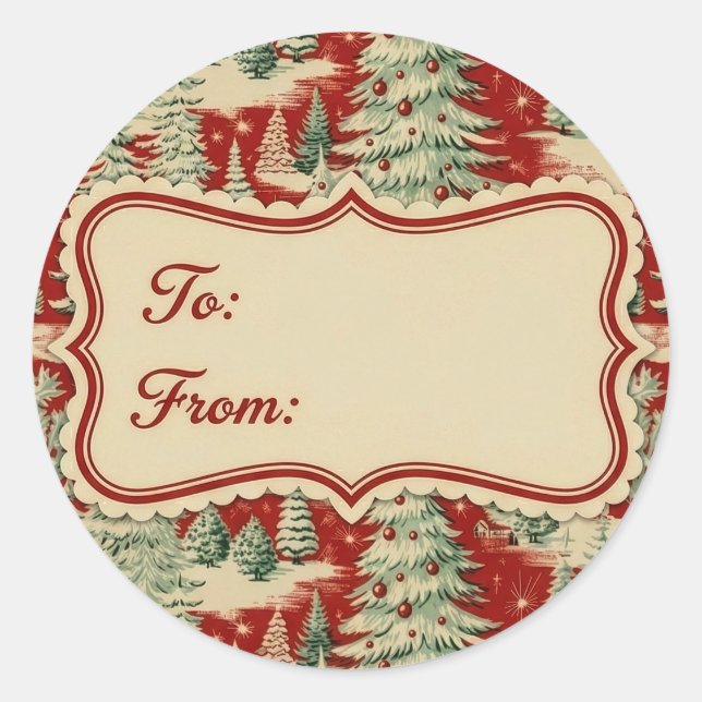 Retro Vintage Christmas Landscape Classic Round Sticker (Front)
