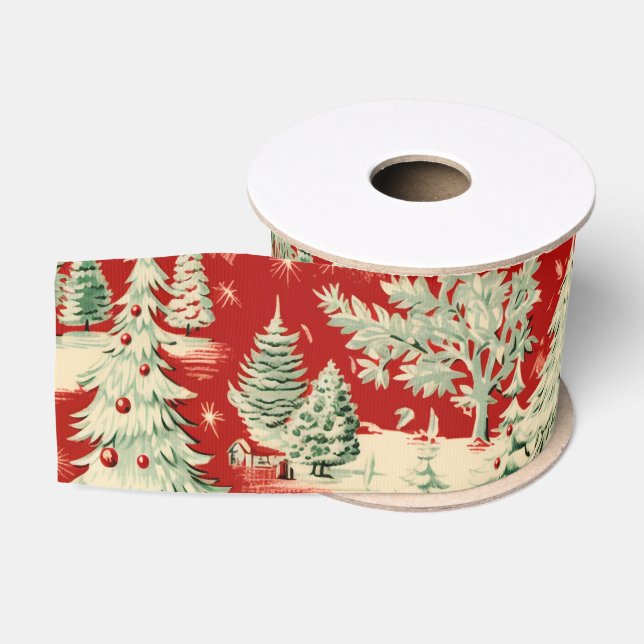 Retro Vintage Christmas Landscape Grosgrain Ribbon (Spool)