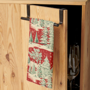 Retro Vintage Christmas Landscape Kitchen Towel