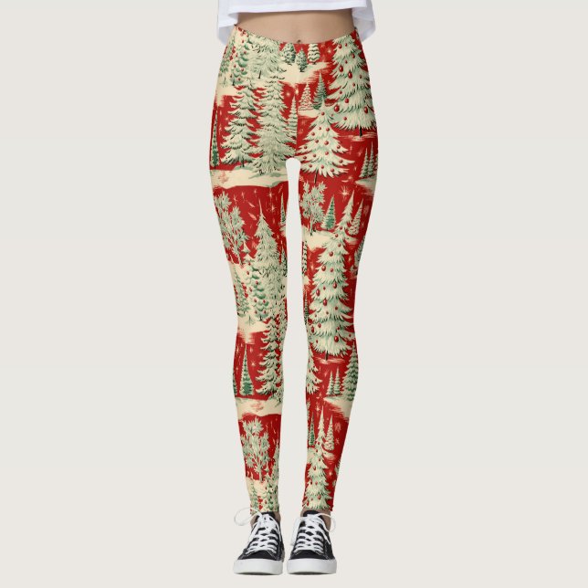 Retro Vintage Christmas Landscape Leggings (Front)