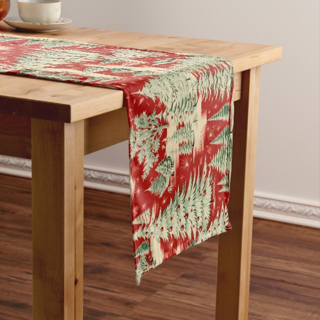 Retro Vintage Christmas Landscape Short Table Runner (In Situ)