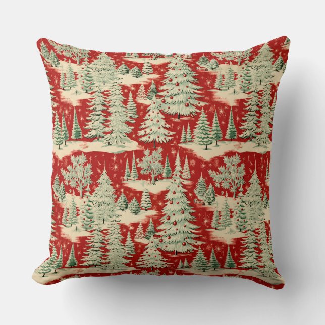 Retro Vintage Christmas Landscape Throw Pillow (Front)