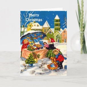 Retro Vintage Christmas market Holiday Card