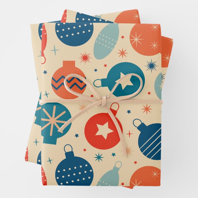 Retro Vintage Christmas Ornaments  Wrapping Paper Sheet (In situ)