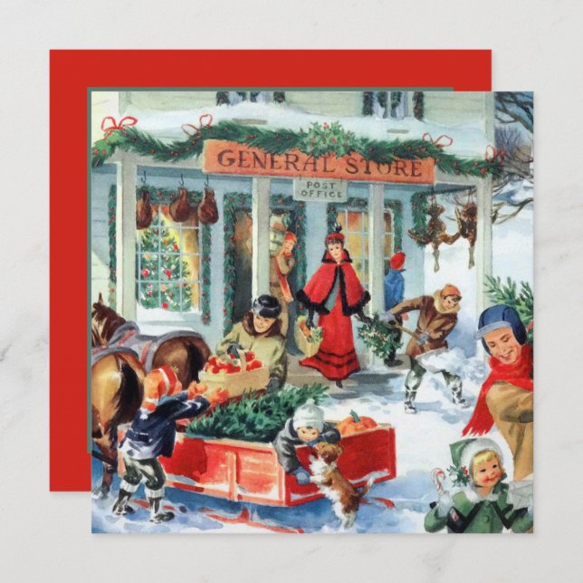 retro vintage Christmas party Invitation (Front/Back)