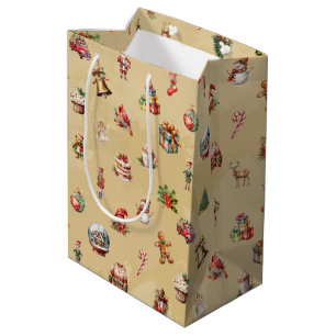 Retro Vintage Christmas Pattern  Medium Gift Bag