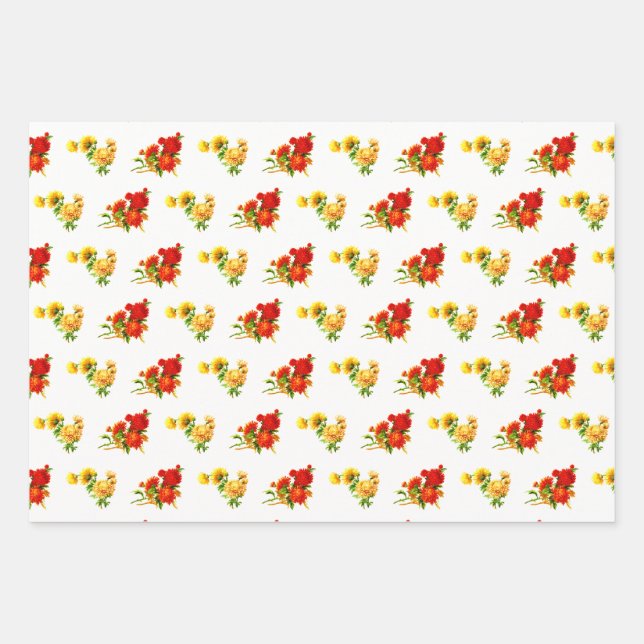 Retro Vintage Christmas Pattern Roses Wrapping Paper Sheet (Front)
