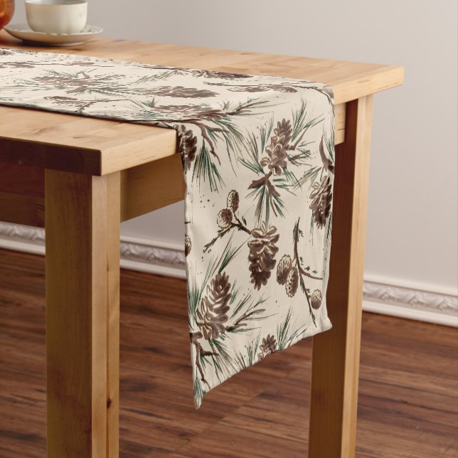 Retro Vintage Christmas Pinecones        Short Table Runner (In Situ)