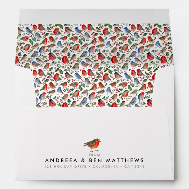 Retro Vintage Christmas Red Cardinal Robin Bird Envelope (Back (Bottom))