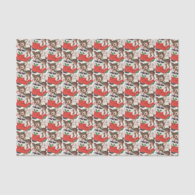 retro vintage Christmas reindeer and stocking Tissue Paper (Front)
