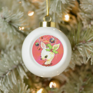retro vintage Christmas reindeer Holiday  Ceramic Ball Christmas Ornament