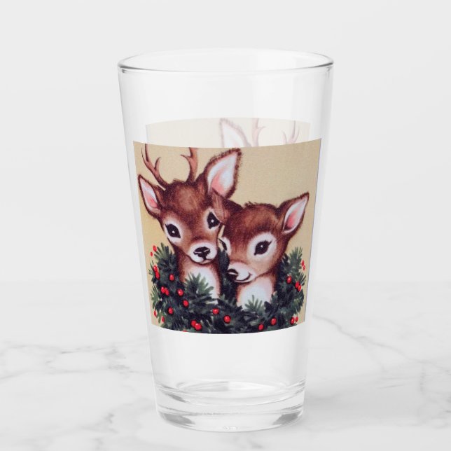 retro vintage Christmas reindeer Holiday Glass (Front)