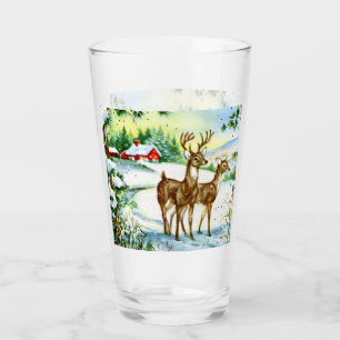 Retro vintage Christmas reindeer Holiday Glass