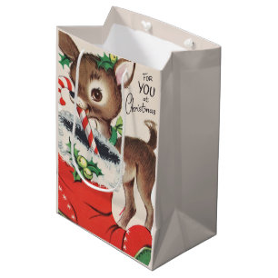 retro vintage Christmas reindeer Holiday Medium Gift Bag